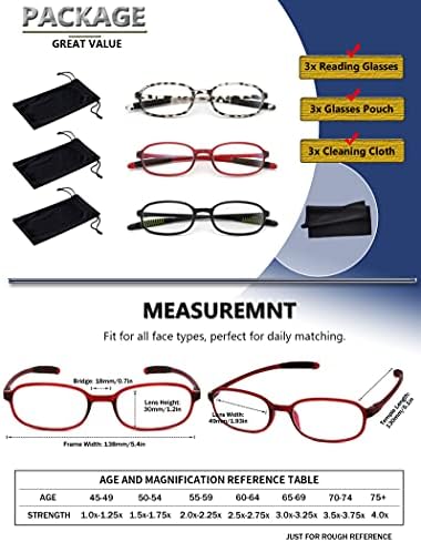 HOTJOJO 3 опаковки Очила за четене TR90, Блокер Синя светлина Гъвкави Очила за четене, със защита от отблясъци/напрежение