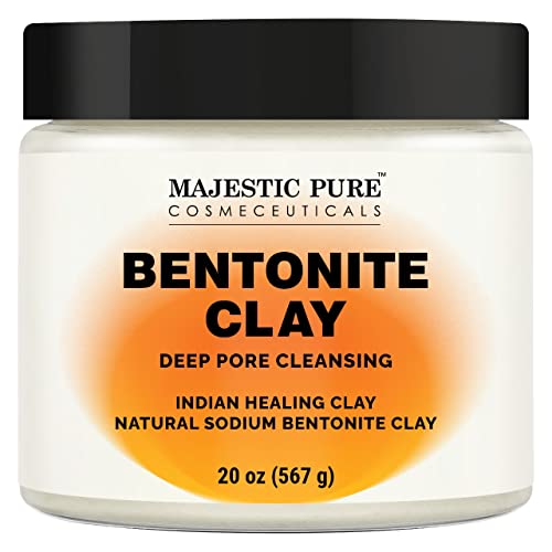 MAJESTIC PURE Бентонитовая глина - Индийска Лечебна глина - Маска за дълбоко почистване на порите - Глинена маска за лице, коса, от акне, детоксикация и грижа за кожата - на ?