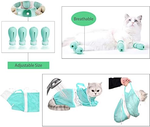 MSMUOEZ Силиконова обувки за котки със защита от надраскване, Калъфи за котешки Нокти, Регулируем Мултифункционален чанта-мрежа