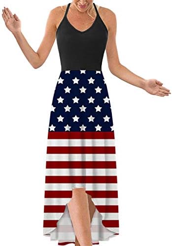 На 4 юли, на Макси рокля за Жените, Ежедневна Лятна Рокля в стил Бохо, Американското Знаме, С Кръгло деколте, В Бретелях,