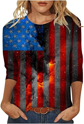 Тениска с Флага на САЩ, Дамски Блузи на Ден на Независимостта, Ризи с кръгло деколте и 3/4 ръкави, Лятна Патриотическая