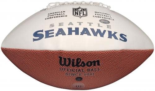 Холографски футболна топка с бяло лого на Seattle Seahawks с Автограф на Тайлера Локетта 209190 - Футболни топки С автографи