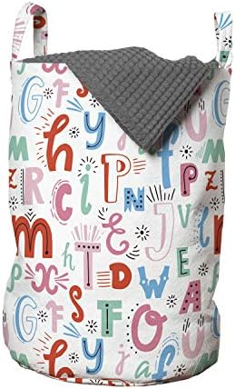 Чанта за дрехи Ambesonne Alphabet, Цветна Илюстрация Старомоден магазин в стил Почерк на однотонном фона, Кошница за