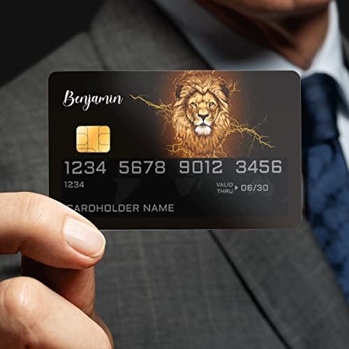 Персонални Стикер на Кредитна карта С Потребителско Име Лъв Животно Водоустойчива Обвивка от Кожа, Блестящи Подаръци