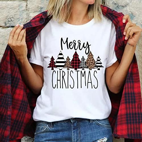 NREALY Blusa Коледни Ризи за Жени с Кръгло Деколте, с Бяла Блуза-Туника с Къс ръкав