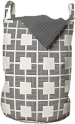 Модерна чанта за дрехи Ambesonne, Модерни Latticework пръти в квадратен Черно-бял дизайн, Кошница за дрехи с дръжки,