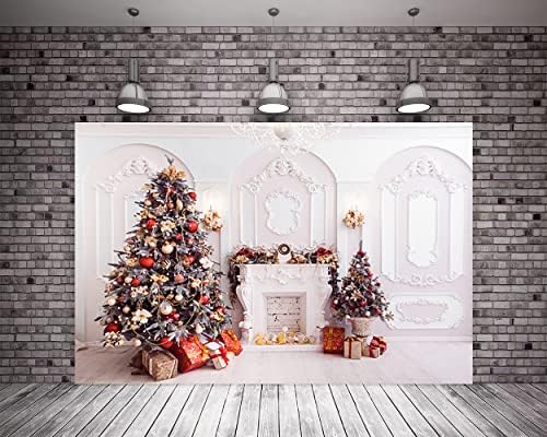 20x10ft Бяла Стена Коледен Фон Бялата Тухлена Стена на Камината на Фона Дърво, Декори за Коледа Камина Снимка на Фона