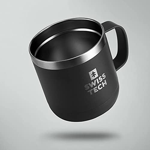 Кафеена чаша Swiss + Tech обем 14 грама, Чашата с вакуумна изолация и капак, Пътен Чаша от Неръждаема Стомана с Двойни Стени, Устойчиви На корозия, Не съдържа BPA (черен и бял