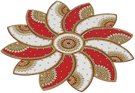 Индийски декор Itiha® Red & White Wheel Rangoli за украса на стените, пода и масата, на Коледа и на Дивали - 13 предмети