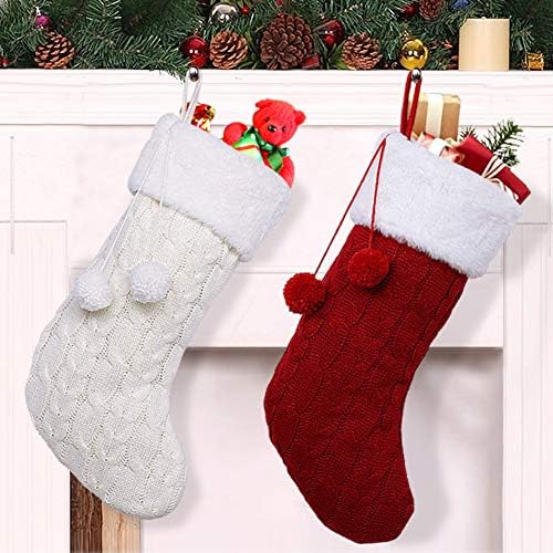 OurWarm 2 бр. Възли Коледни Чорапи, 18-Цолови Коледни Чорапи Голям задължителен в селски стил с pom-помераните за коледна