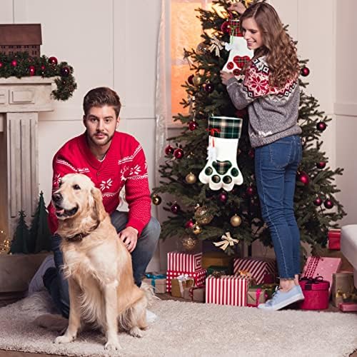 Коледни Чорапи habibee, Комплект от 2, 18 инча, Големи Размери, Плюшени Чорапи за Кучета в Клетка от Бъфало, Коледни