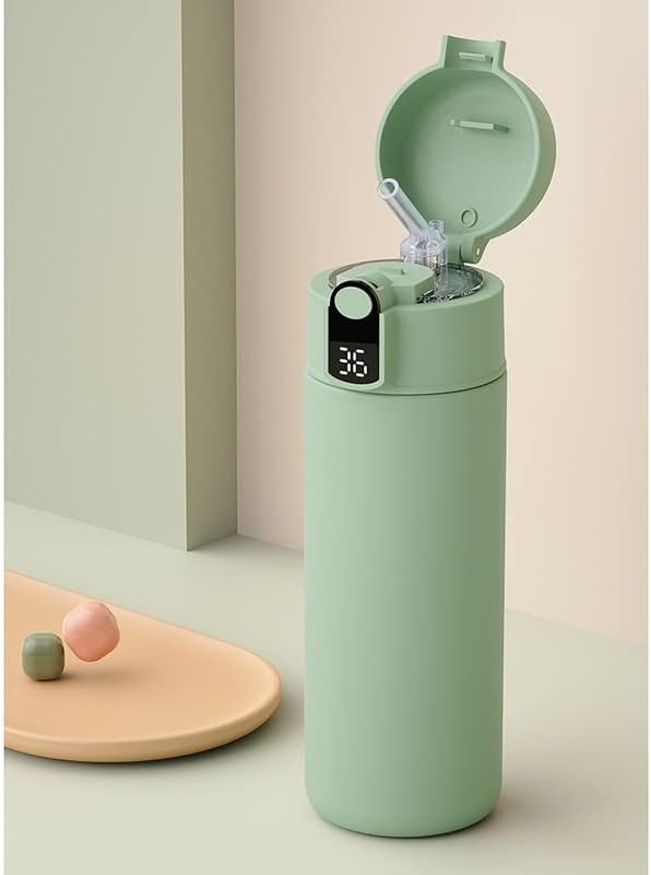 N/A Бутилка за вода от Неръждаема стомана 316 с соломинкой Led Дигитален Температурен дисплей Кафе Термокружки Подарък чаша (Цвят: зелен, размер: 7 * 24 см)