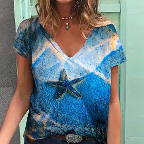 Плажни Летни Тениски с V-образно деколте за Жени 2023, Модерен, Цветен Принт, Сладки Пролетни Блузи За Момичета, Хавайски