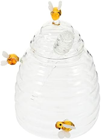 Банка за мед YARNOW 1 Комплект Стъклен буркан за мед с капак, на Банката за мед във формата на кошер с ковшиком, Прозрачна