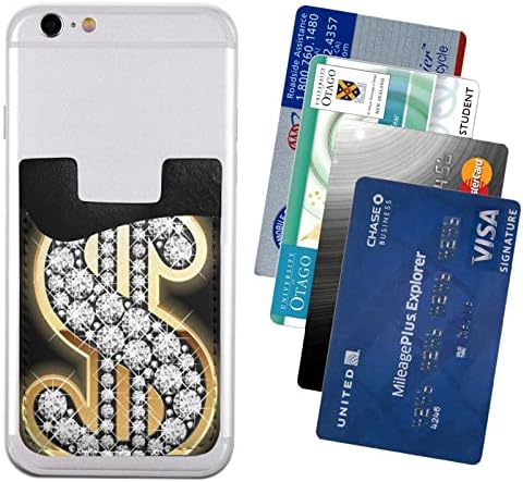 Държач за карти мобилен телефон със златния знак на долара, Кожена вложка за портфейла, мобилния телефон, Еластичен държач за карти на гърба на притежателя на креди