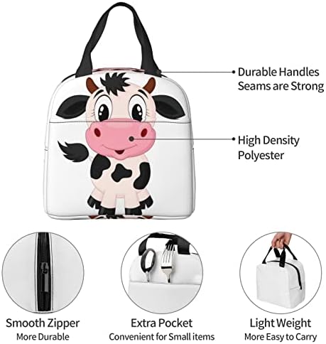 ASEELO Мультяшная Млечна крава, преносима фолио удебелена самозалепваща чанта за обяд, Чанта за обяд, за жени, Мъже,