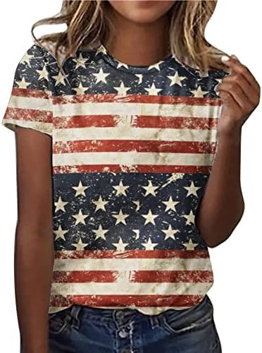 Дамски Блузи на 4 юли С къс ръкав САЩ Тениски с Флага на Ивици и Звезди, Ризи С кръгло деколте, Ежедневни Спортни Основни