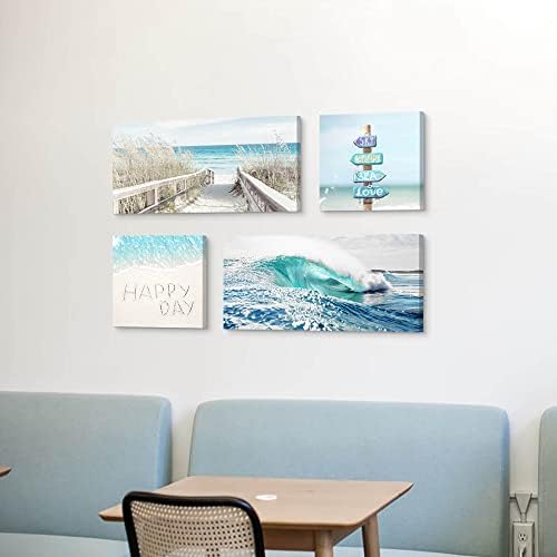 Плажната Стенни картина върху Платно: Синята Океанская вълна и Пътека, Крайбрежен Пейзаж, Произведения на изкуството,