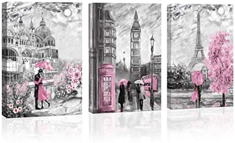 Картини върху платно Париж-Айфеловата Кула, Интериор за спални за момичета Розово Париж Тематичен Декор Стенно Изкуство