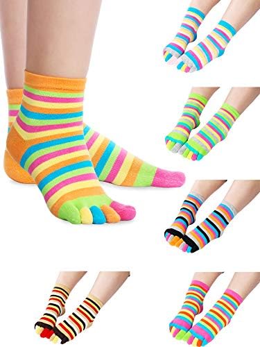 SATINIOR 6 Чифта Чорапи с Пълна Пръсти, Памучни Чорапи, с Разделение на чорапи, Чорапи в Цветна Ивица за Жени И Мъже