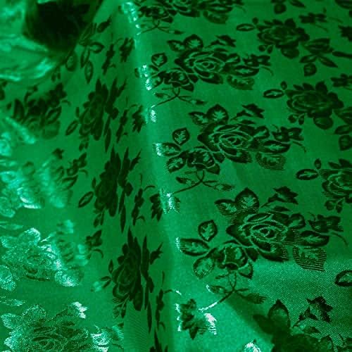 Kayla Зелена полиестерен плат от жаккардовой брокат с цветен модел, сатен плат по ярду - 10004