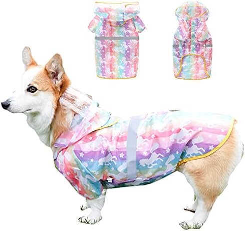 Дъждобран за кучета -Rainbow Unicorn-Лек Дъждобран-Водоустойчив плат за домашни любимци-Палто-дъждобрани за кучета с