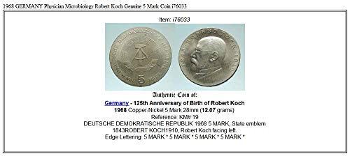 1968 неизвестен 1968 НЕМСКИ лекар, Микробиолог Роберт Кох G монета Добра Несертифицированная