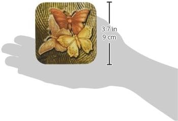 Триизмерен Фон със златни релефни акценти и три красиви пеперуди в златни, жълти и медни тонове. - Поставка за керамични