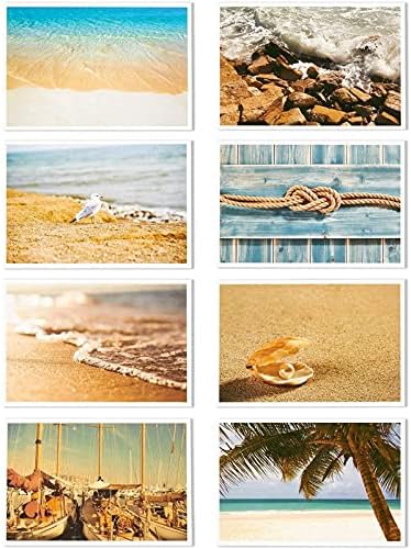 Морски картички за плаж на брега на морето - 40 лъскавите картички - Съраунд комплект - С участието на лодки, Фарове, морски черупки, Замъци от пясък - 4 x 6 инча