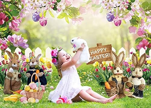 На великден Пролетта на Градина на Фона на Великденски Заек Яйца Розово Цвете Зелени площи, Ограда Фон За Снимки Великденски