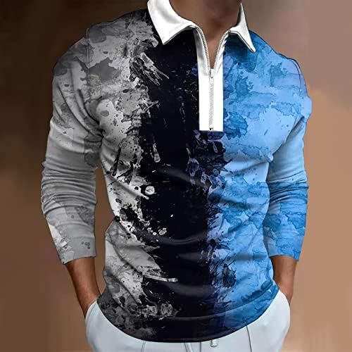 WOCACHI 2022 Мъжки Ризи Поло с Дълъг Ръкав 1/4, Блузи За Голф с цип С Цветен Блок, Спортни и Ежедневни Дизайнерска Риза