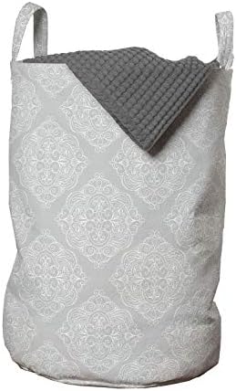 Чанта за дрехи Ambesonne в Ретро стил, Източен Етнически Ретро Украшение Цвете с Завитушками Неутрални Нюанси на Сивото,