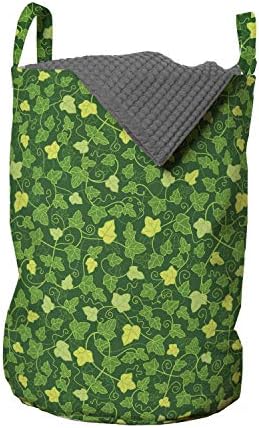 Абстрактна Зелена Чанта за дрехи Ambesonne, Мультяшные растения с Листа от Бръшлян на Тема Природа, Кошница за дрехи с дръжки, Закрывающаяся на шнур, за пране, 13 x 19, Зелен