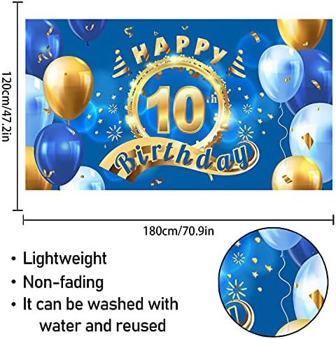 С 10–Ия Рожден Ден на Фона на Банер Декор Син - Приветствам 10-Годишна Парти, Тематични Декорации за Момчета И Момичета