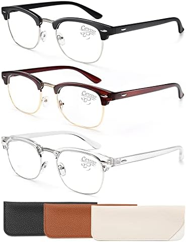 CCVOO, 3 опаковки очила за четене с блокиране на синя светлина, Ретро очила за четене без рамки За мъже и жени, филтър