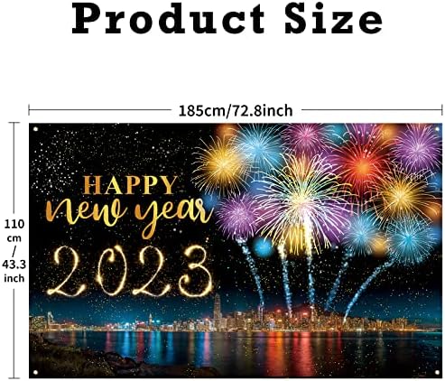 Украса за парти в Навечерието на Нова Година 2023, Голям Текстилен Фойерверки С Принтом честита Нова Година 2023, Банер