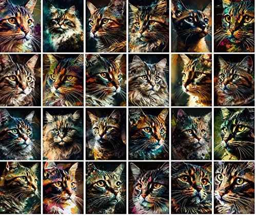 Реколта картички Pixiluv (24 бр по 4 x6 всяка) Импрессионистические Портрети на Котки Стари пощенски Картички Преиздаване
