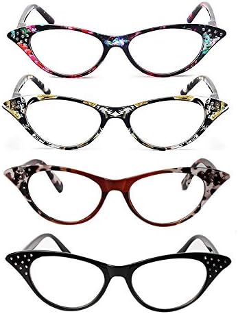 Viseng 4 опаковки пролетни очила за четене в стил Котешко око на панти за жени, дамски модни луксозни очила за четене