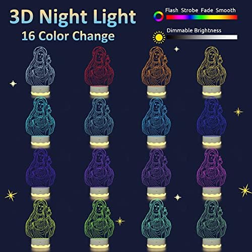 Attivolife Подаръци на Дева Мария, 3D лека нощ на Дева мария Илюзията за Холограма на Лампа 16 Промяната на Цвета с Дистанционно