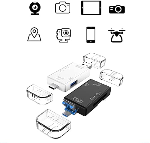 (2 броя) четец на SD-карти 6 в 1 Micro USB Type C Джобно устройство за четене на карти памет за карти SD TF Адаптер с OTG функция за КОМПЮТРИ, лаптопи, смартфони и таблети (Бял)