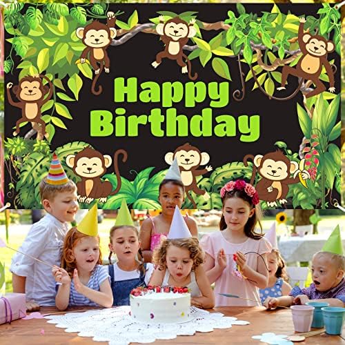 Маймуна, Сафари в Джунглата, Банер за Рожден Ден, Украса, Сладки Маймунки, Тематичен Фон за Рожден Ден за Момче, Момичета,