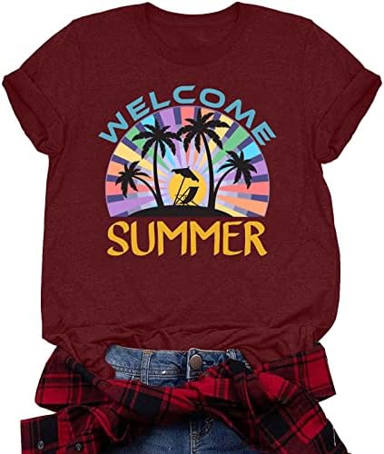 Плажни Кокосови Палми, Графични Ризи за Жени Хавайски Слънчев Почивка Топ Лятна Ваканция Тениски С Къс Ръкав Потник