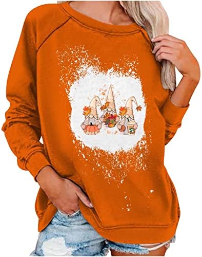 TUNUSKAT Дамски Есен Orange Hoody с кръгло деколте 2022 Kawaii Gnome Графичен Пуловер Ежедневни Свободна Риза с Дълъг
