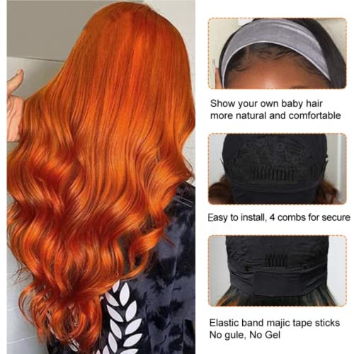 Имбирно-Orange Превръзка на главата, Перуки за черни жени, Бразилски Перуки от Естествена Коса, Обемна Вълна, Перука