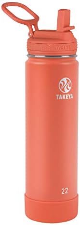 Случайна Бутилка за вода Takeya Actives от Неръждаема Стомана със Сламен Капак, 22 Грама, Корал