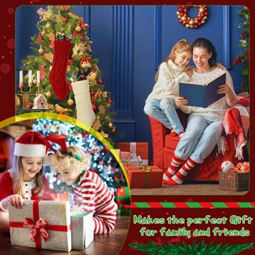 Jerify 6 Двойки Коледни Чорапи Комплект Кабелни Трикотажни Чорапи Подаръци Украса 14 Инча Коледни Окачени Червени и бели