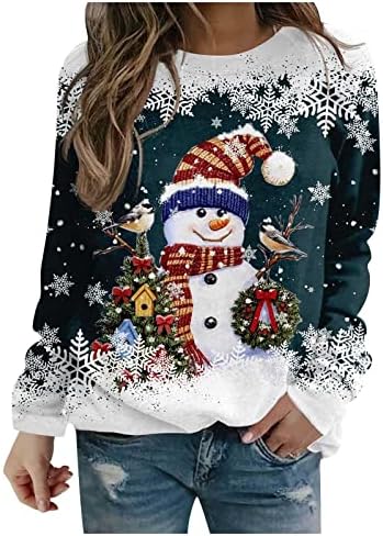 Красиви Есенни Блузи за жени, Ризи с кръгло деколте и Коледните Принтом, Класически Извънгабаритни Дългите Коледни Пуловери