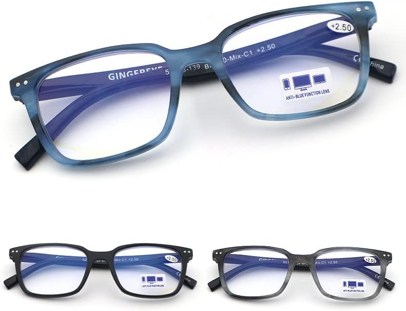 Комплект от 3 теми, Блокер Синя Светлина Компютърни Очила За Четене, Модни Квадратни Очила за Четене с Пружинным тръба